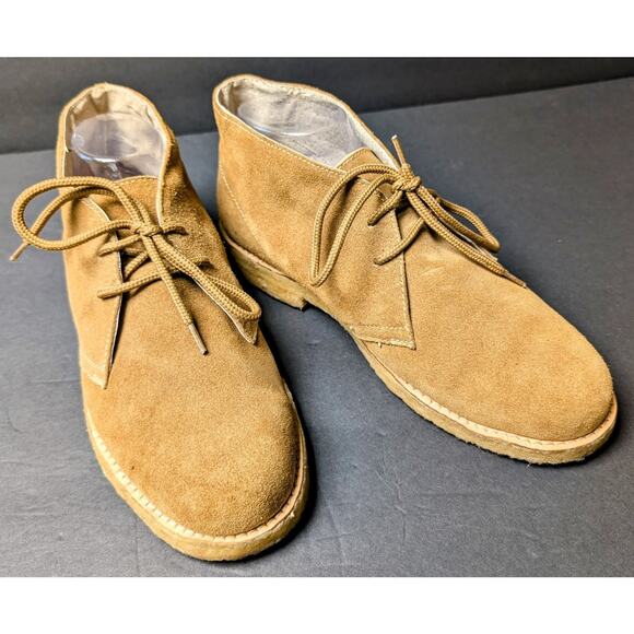 Vtg Easy Times Chukka Boots MENS SIZE 9D Tan Suede Leather Mocs Gum Bottom Soles - Picture 3 of 11